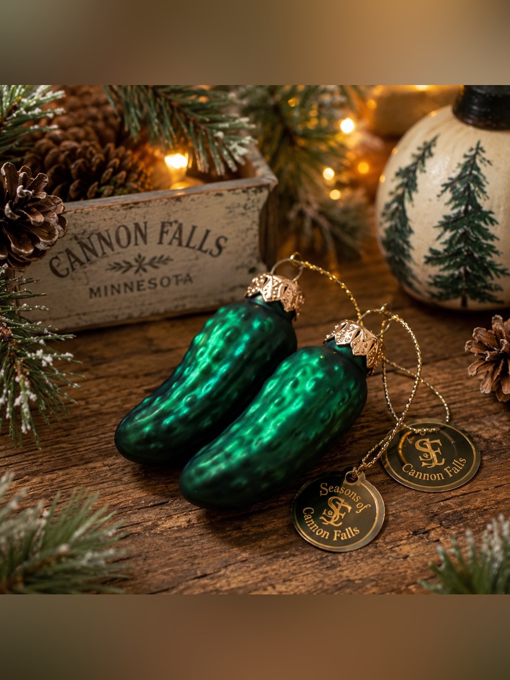 Seasons of Cannon Falls Glass Pickle Ornaments Set of 2 Christmas Pickles
